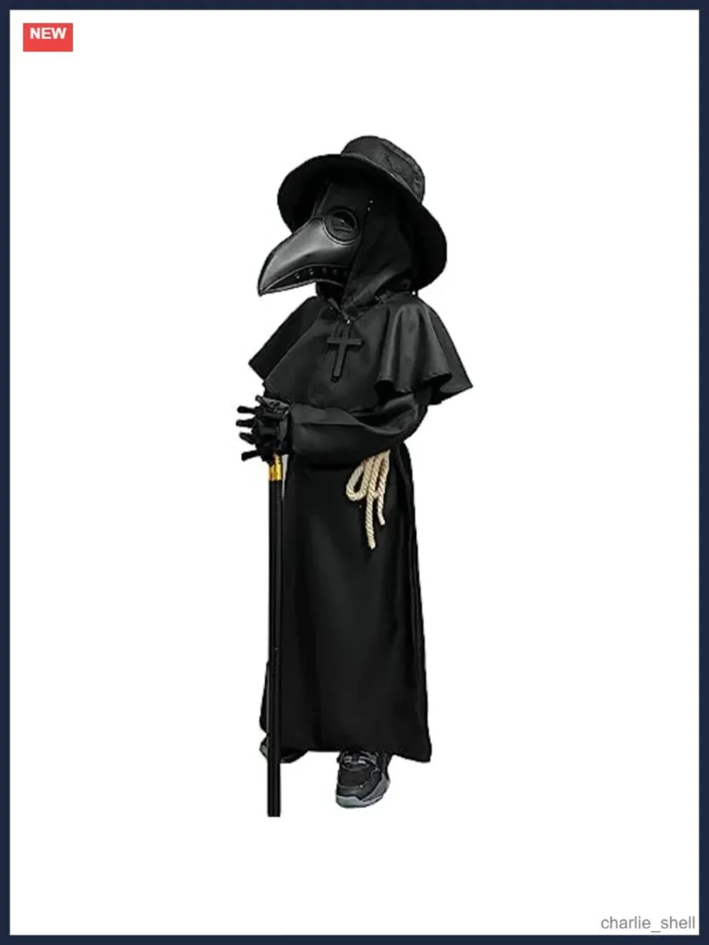 Kids Plague Doctor Halloween Costume 7-Pc Set PU Leather Robe Mask